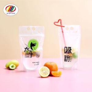 500ml Doypack Disposable Custom Print Zip Lock Plastic Packaging Bag Manufacturer Standing up Clear Juice Pouch with Straw