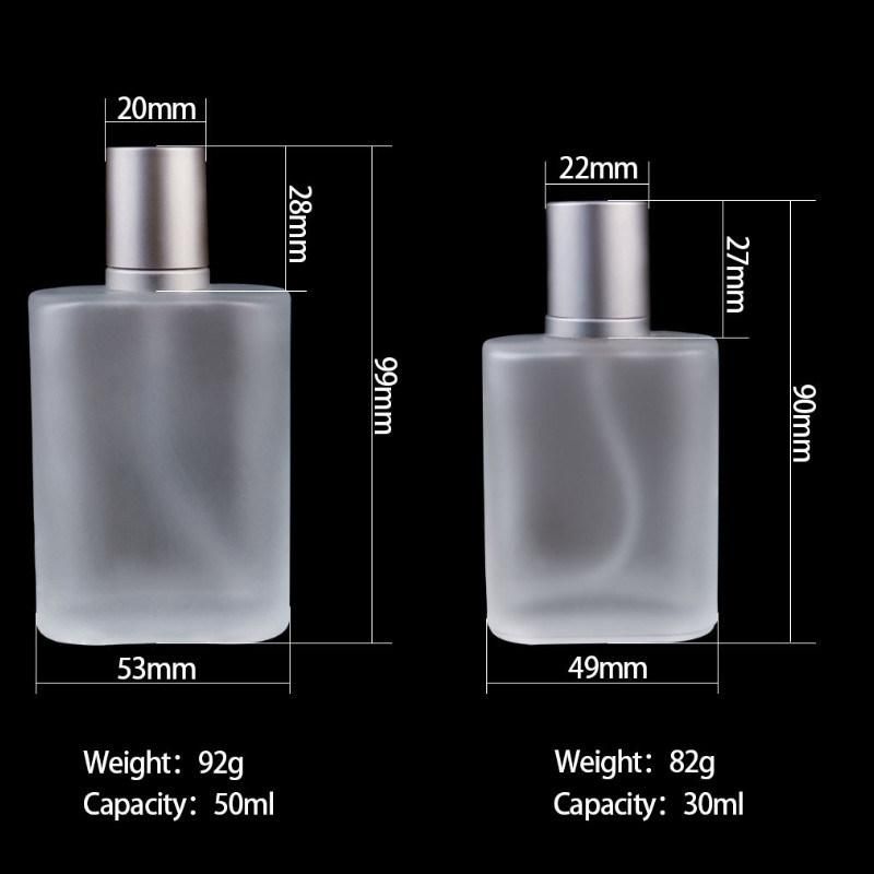 30ml 50ml Luxury Frosted Perfume Glass Bottle, Cosmetic Glass Spray Bottle Empty Glass Perfume Cosmetic Bottle Thread Mouth with Pump and Cap