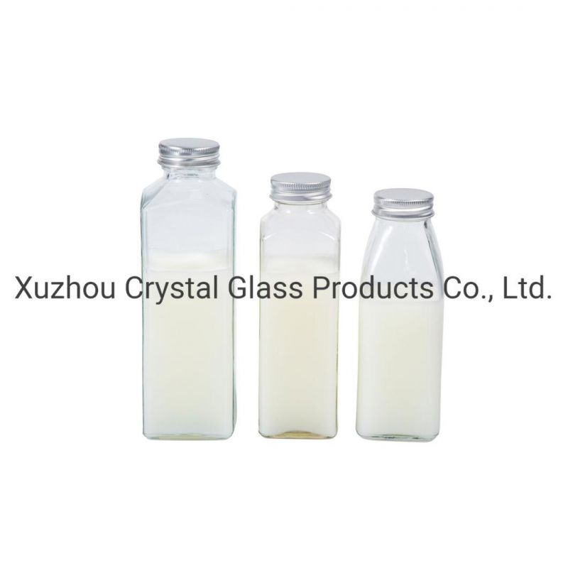300ml 500ml 950ml Square Shape Glass Milk Bottle with Screw Plastic Cap