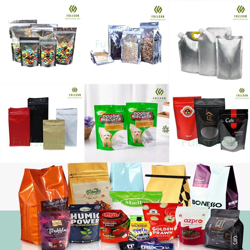 Plastic Food Packaging Bag Coffee Candy Pet Snack 3 Sides-Sealed Recyclable Clear Window Compound Plastic Bags