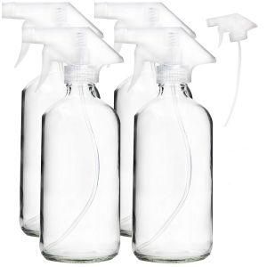 16oz Boston Round Amber Glass Spray Bottle with Black Trigger Sprayer Tops