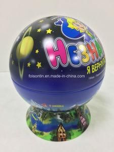 Novel Globe Shape Metal Rotatable Coin Bank Christmas Gift Tin Box with Stand