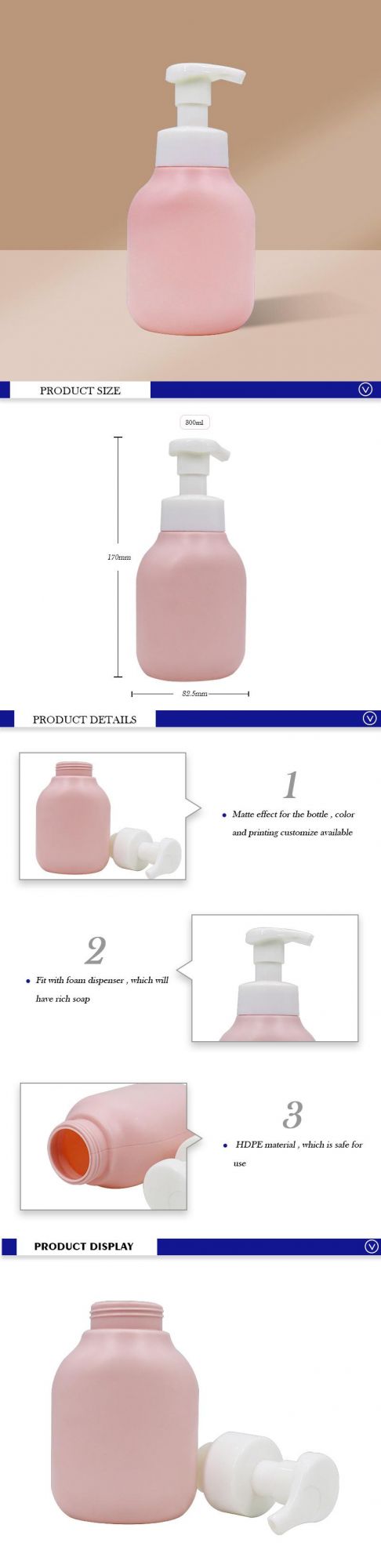Custom Pink 300ml Refillable HDPE Plastic Cosmetic Face Cleanser Foam Pump Bottle Packaging