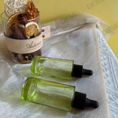 Transparent Green Custom Color Thick Bottom Glass Serum Bottle with Matte Black Dropper for Skincare Packing