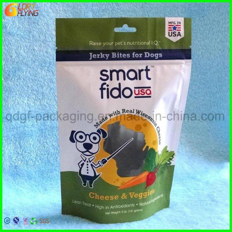 Dog Food Bag with Zipper and Window/ Plastic Packaging with Euro Hole.