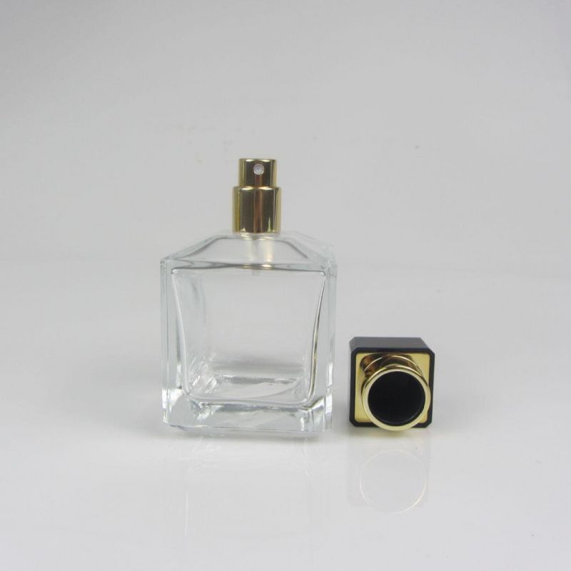 Square 100ml Transparent Empty Glass Perfume Spray Bottle