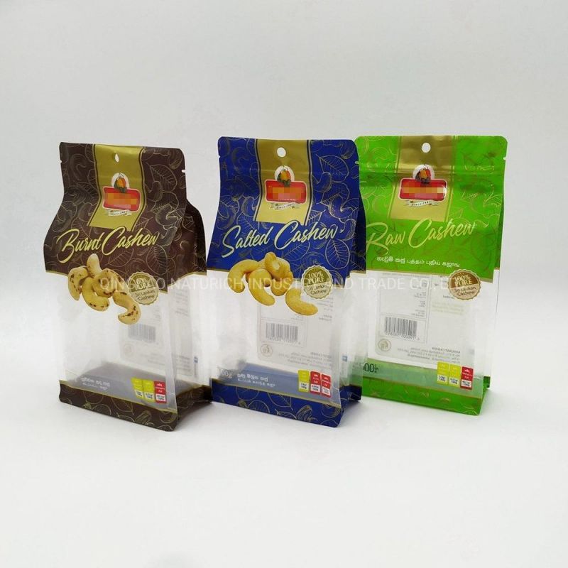 Clear Transparent Flat Bottom Pocket Zipper Bag for 500g Cashews Nuts Snack Food Package