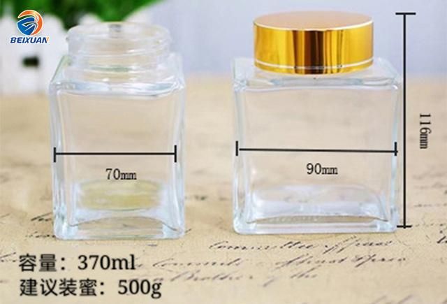 370ml Clear Honey Square Glass Jar Glass Bottle with Lids