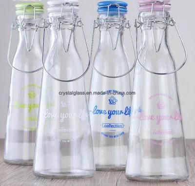 Factory Hole Sale Transparent Glass Milk Juice Alcohol Liquor Bottle with Portable Swing Clip 0.5L 1liter