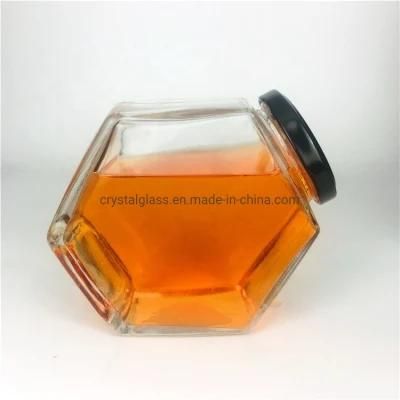 Wholesale 100ml 180ml Flat Hexagon Luxury Clear Food Grade Glass Honey Jar with Screw Cap