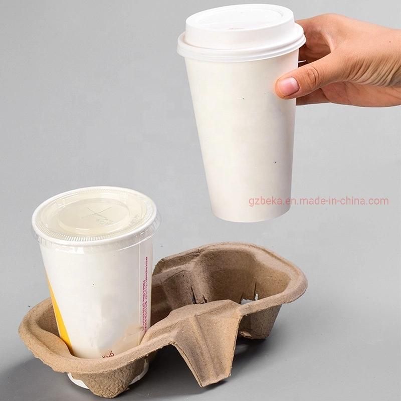 Paper Pulp Coffee Cup Carrier for 2 Cups Recycled Pulp Molded Coffee Drink Carrier