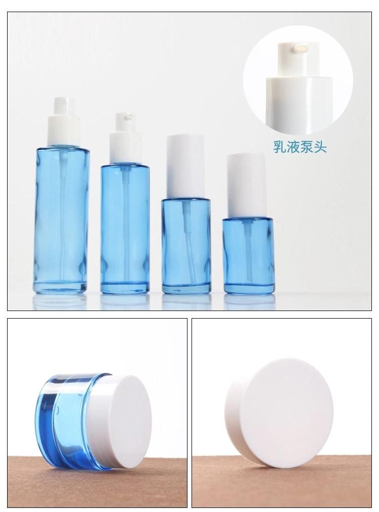 Cosmetic Blue and White Cap Split Toner Spray Bottle Press Essence Lotion Split Cream Mask Empty Bottle