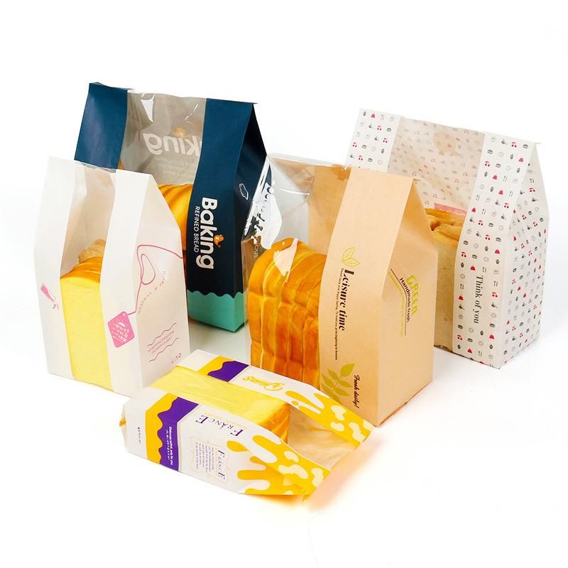 Hot Sale Transparent Window Bread Pack Customized Logo Kraft Toast White Paper Loaf Bakery Bag