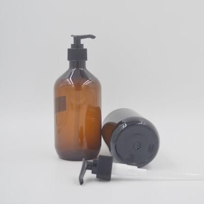 500ml Translucent Amber Shampoo Bottle, Plastic with Black Lotion Pump