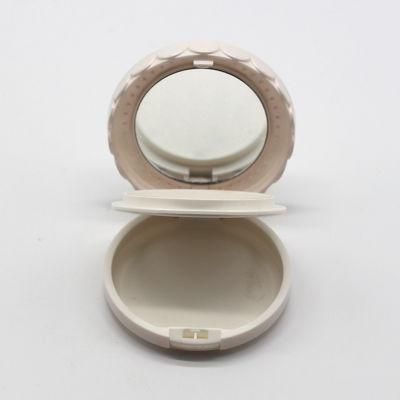 Empty Beautiful White Round Plastic Compact Pressed Powder Case with Mirror Custom Blush Container