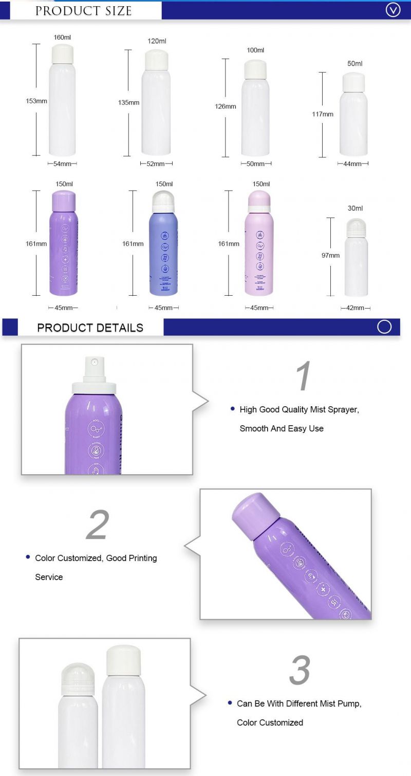 Hot Sale Colour Customized Plastic Spray Bottle 150ml Good Cosmetic Spray Packaging Bottles