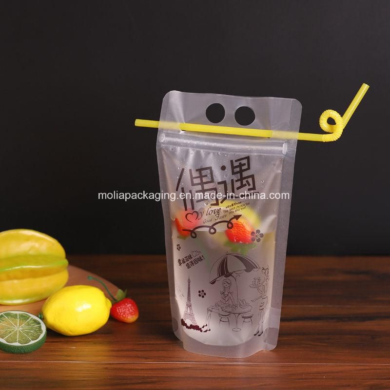 Plastic Clear Drink Bag with Straw, No Leakage Drink Reusable Juice Bags, Stand up Disposable Drink Pouch Smoothie Bag BPA Free D2w Biodegradable