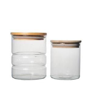Customized Style Kdg 750ml High Borosilicate Glass Jars with Sealing Bamboo Lids Clear Glass Storage Jars