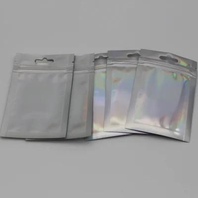 Aluminum Foil Shiny Holographic Ziplock Bag/Holographic Packaging Bag/ Zipper Makeup Mylar Bags