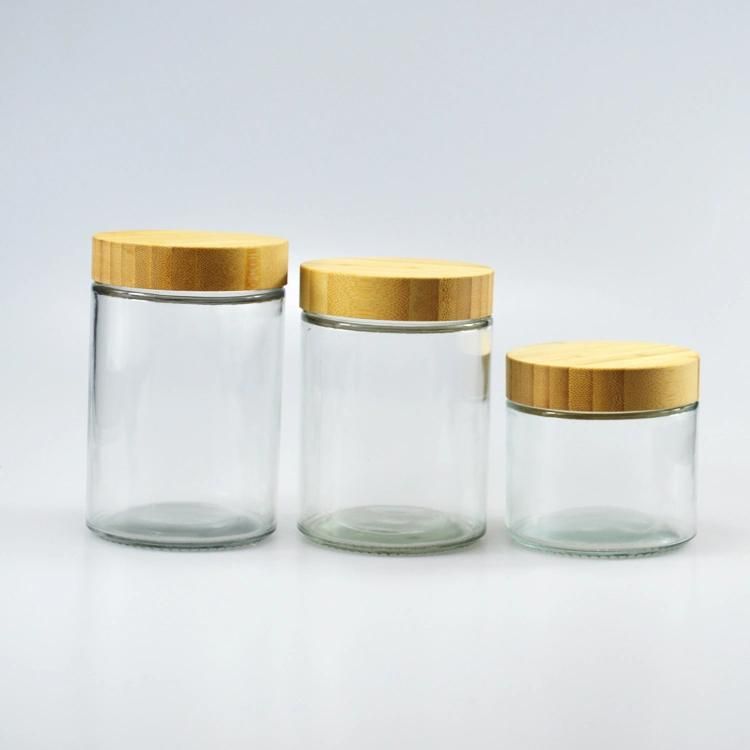 Stock 600g Bamboo and Wood Cover Storage Jar Honey Jar 700ml Glass Food Bottle