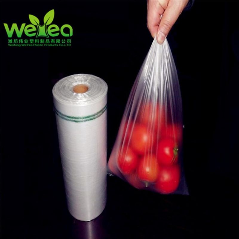 Clear Polyl Bag, Food Flat Plastic Bag on Roll Perforated in Supermarket, Clear Flat Plastic Bag for Food