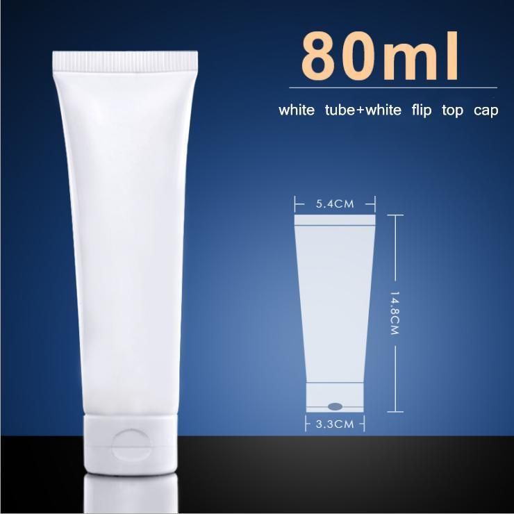 80ml Customized White Cosmetic Plastic Bottle Hose for Hand Cream/ Pigment/ Cleansing Cream/Toothpaste Packaging Bottle Plastic Soft Tube Squeeze Bottle