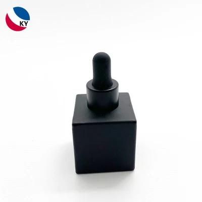 30ml Entire Square Glass Dropper Bottle with Black Skin Care Cream Personal Care Hot Stamping Dropper for Essential Oil 1oz