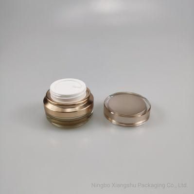 Luxury 15g 30g 50g Round Gold Acrylic Cream Jar with Oblique Shoulder