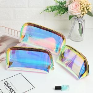 Holographic Travel Clear PVC Zipper TPU Cosmetic Bag Promotion Makeup Wash Bag