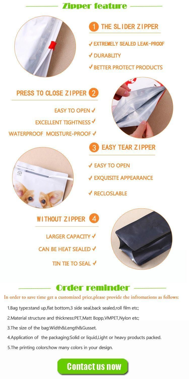 Gravure Printing Plastic Pet Dog Treats with Slider Zip Lock Food Packaging Bag Slider Zip Lock Bag