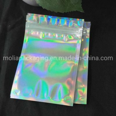 High Quality Mini Jewelry Holographic Pouch with Clear Front / 3 Sides Seal Ziplock See Through Plastic Bag