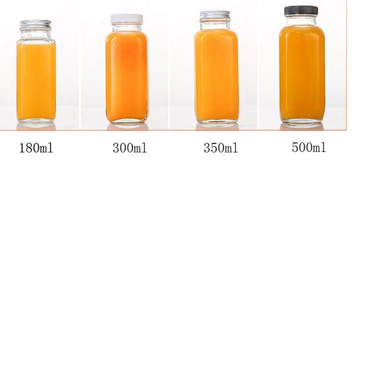8 Oz Square Glass Bottle for Drink Clear Glass Material Juicer Bottle with Plastic Metal Lid