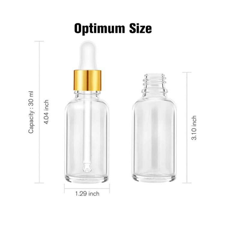 20ml 30ml 50ml 100ml Essential Oil Serum Flat Shoulder Frosted Clear Glass Eye Dropper Bottle with Pipette