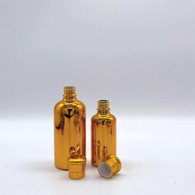 Gold Electroplate Essential Oil Glass Bottles with Cap Dropper for Cosmetic