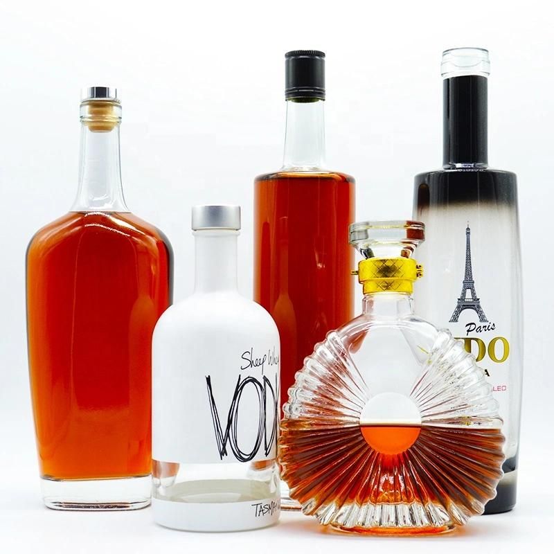 Wholesale 1000ml 750ml 500ml 375ml 200ml 100ml Bottle Glass Gin Whisky Vodka Spirit Glass Bottle for Liquor with Cork