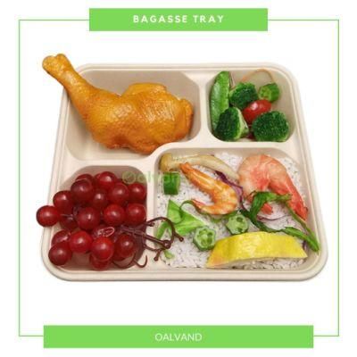 4-Compartment Biodegradable Disposable Sugarcane Bagasse Takeaway Food Tray