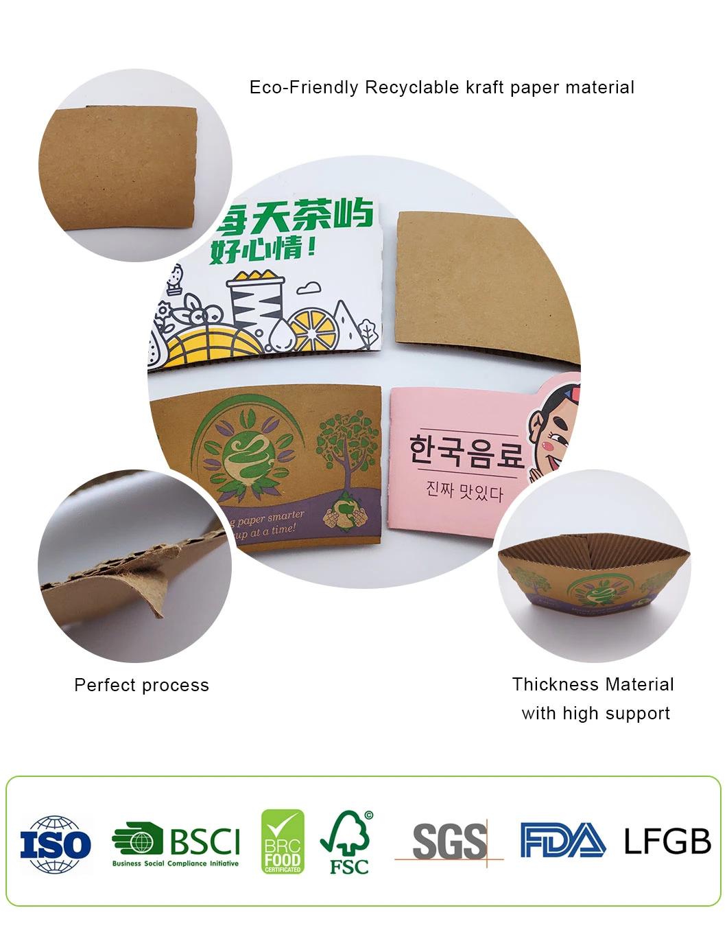 Eco-Friendly Disposable Kraft Paper Cup Sleeve for Hot and Cold Beverage