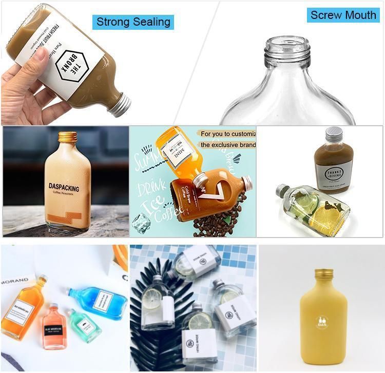 Hot Sale Empty Glass Bottle for Liquor Hip Flask Flat Glass Cold Brew Coffee Juice Glass Wine Whiskey Bottle with Lids