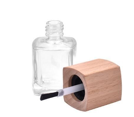 Transparent Glass Nail Polish Bottle with Wooden Cap