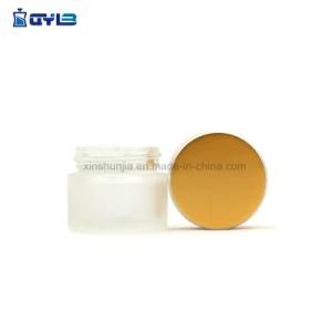 Cosmetic Packaging Empty Frosted Round Glass Bottle with Metal Aluminum Gold Lid