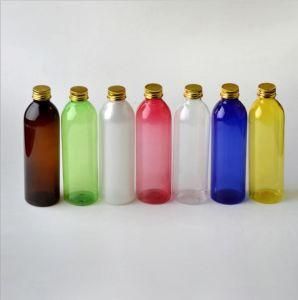 250ml Pet Plastic Boston Round Shoulder Cosmetic Bottle with Aluminum Screw Cap