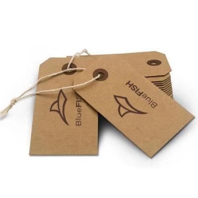 Custom Emboss Logo Etiqueta Colgante De Papeletiqueta Colgante De Papel Jeans Kraft Recycled Paper Hang Tags with String Label