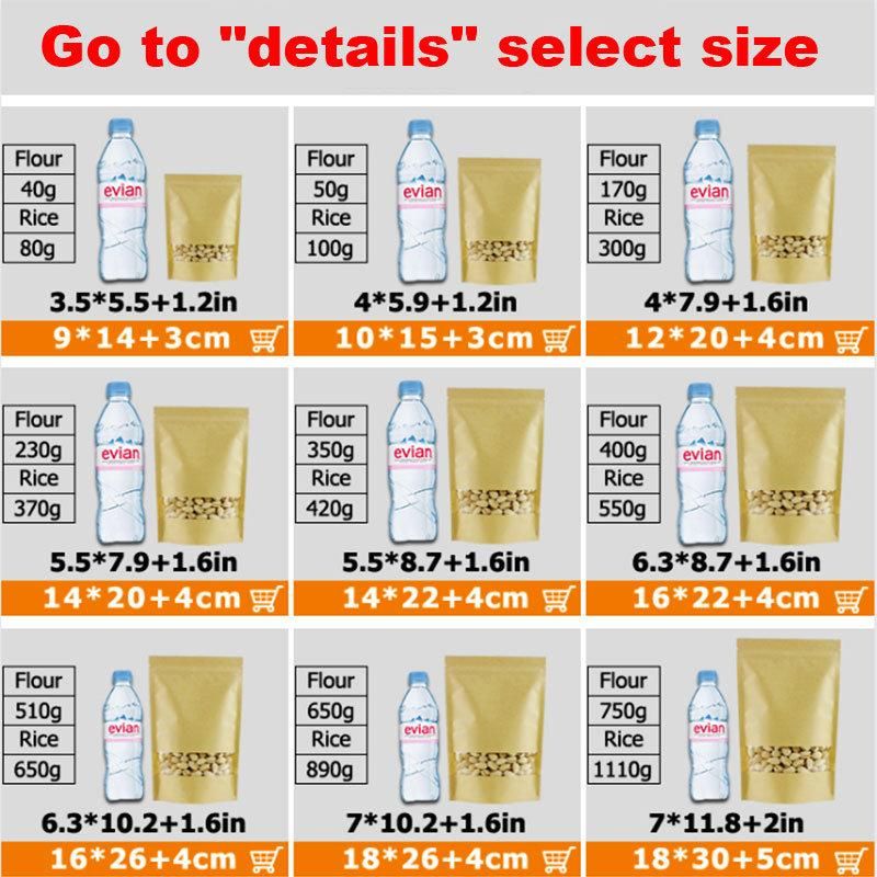 Stand up Zipper Kraft Brown Paper Resealable Heat Sealable Food Storage Doypack Packaging Pouches Bag with Clear Window