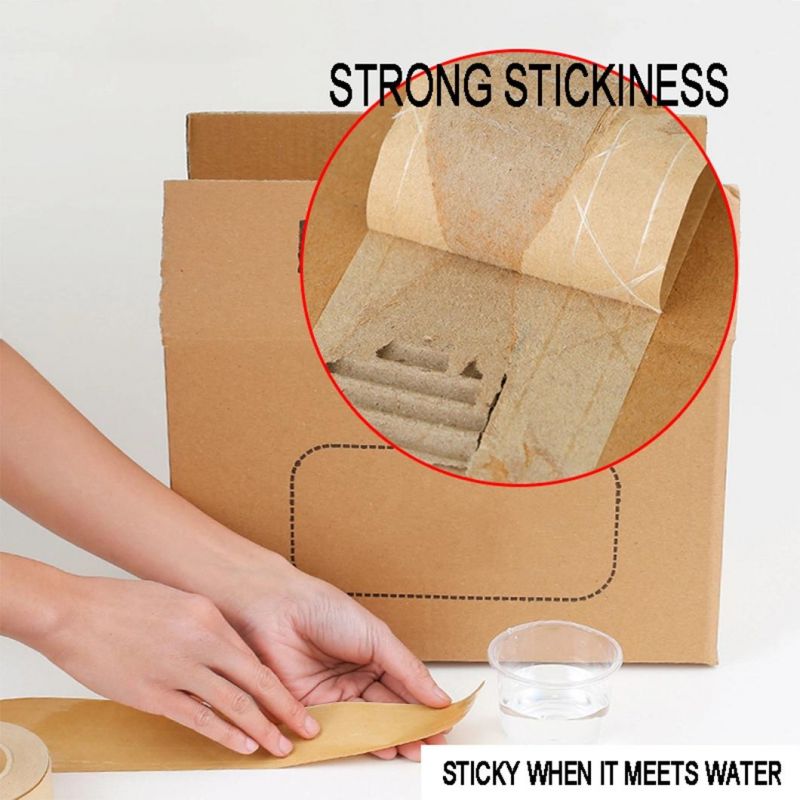 Special Paper Adhesive Printed Brown OEM Kraft Paper Water Self Activated Tape for Packaging Station