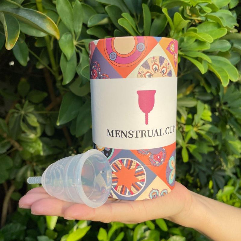 Firstsail Factory Price Luxury Printed Gift Round Cardboard Tube Packaging Cylinder Paper Box PVC Window for Period Silicone Menstrual Cup Personal Care Product