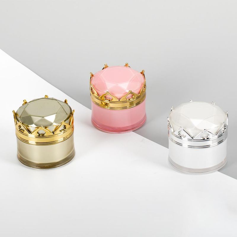 Hot Sale New Design Luxury High Quality 10g Pink Empty Acrylic Cream Jar with Crown Shape Cap