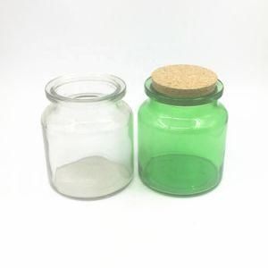 Painted Green Clear Empty Glassware 500ml 16oz Glass Candle Jar Holders Candle Glass with Wood Lid