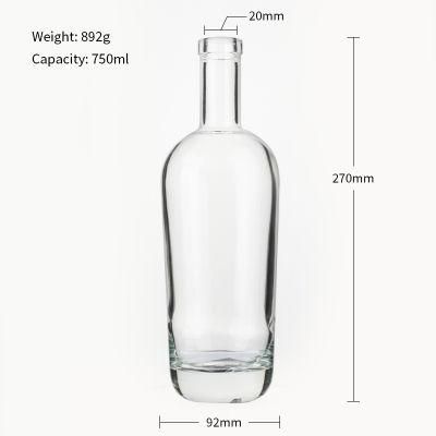 Wholesale 750ml Bartop Glass Whiskey Spirits Liquor Bottle for Wine Gin Brandy Vodka Whisky Rum with Synthetic Cork