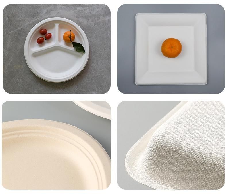 6 6.75 7 8.75 9 10 Inch Sugarcane Bagasse Paper Pulp Disposable Round Plate