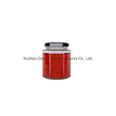 280ml Hexagon Food Grade Chili Sauce Jar with Screw Metal Lid